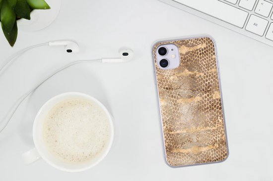 Coque iPhone 11 - Imprimé serpent - Or - Marron - Siliconen
