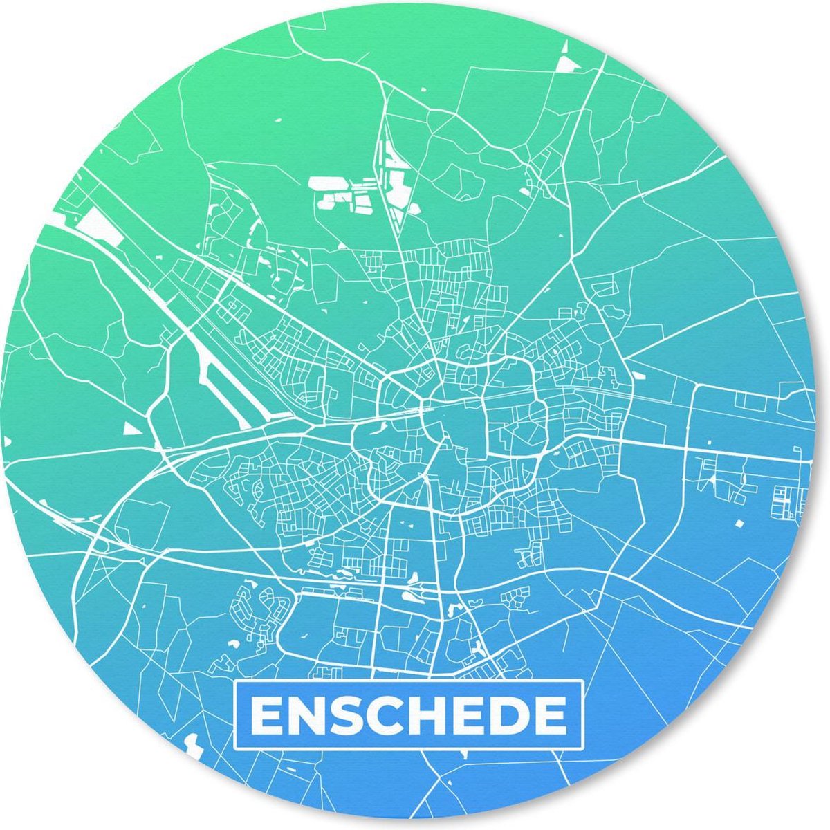 Muismat rond 30x30 cm - Mousepad Stadskaart - Enschede - Blauw - Groen - Ronde muismatten