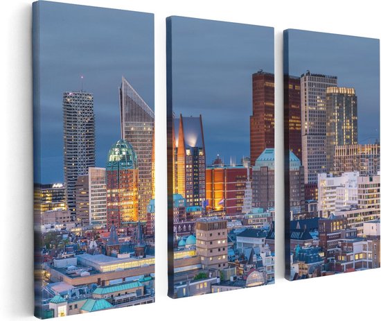 Artaza - Triptyque de peinture sur toile - Skyline de La Haye avec gratte-ciel - 120x80 - Photo sur toile - Impression sur toile