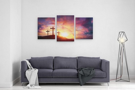 Artaza - Triptyque de peinture sur toile - Crucifixion de Jésus-Christ - Trois croix - 120x60 - Photo sur toile - Impression sur toile
