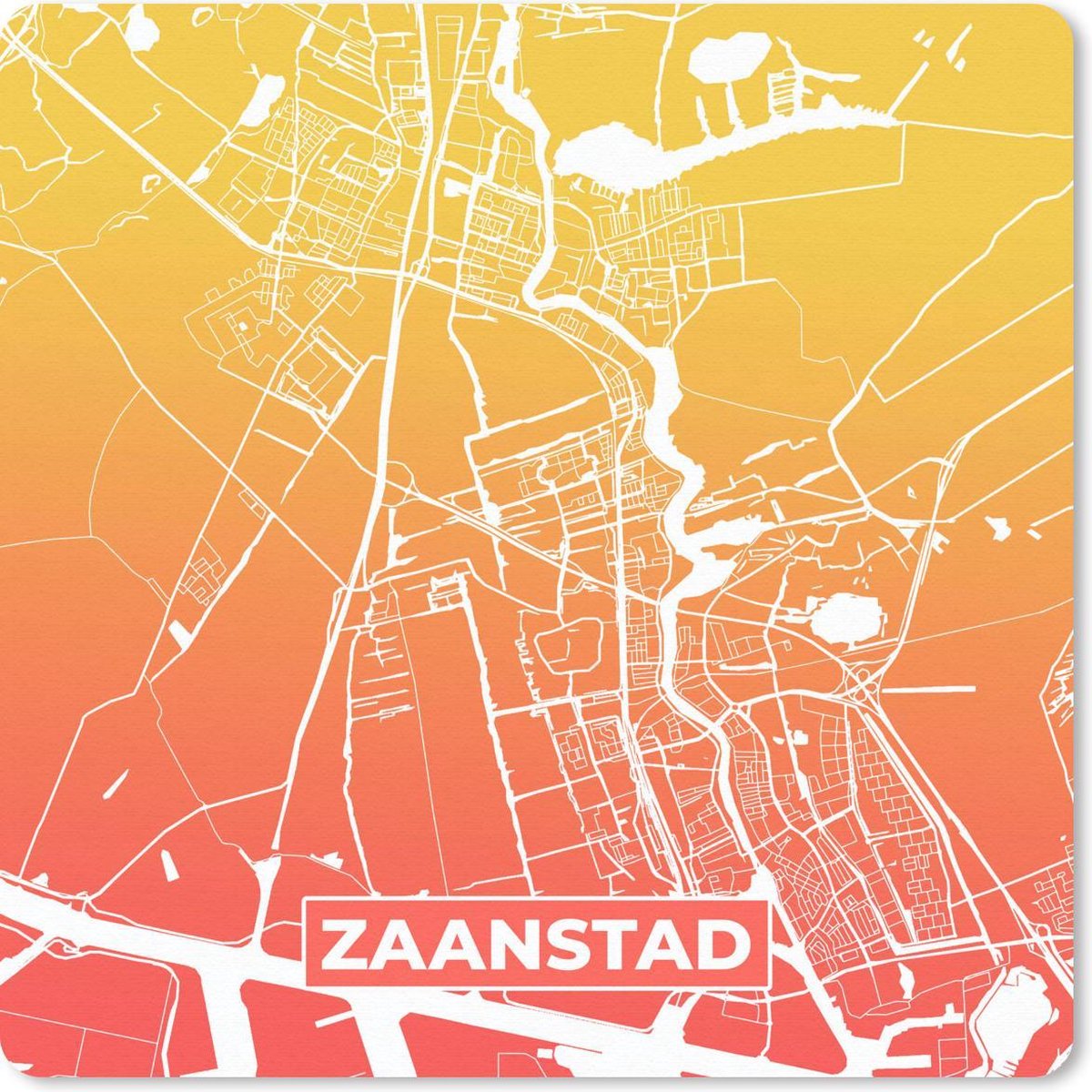 Muismat 20x20 cm - Mousepad Stadskaart - Zaanstad - Oranje - Geel - Muismatten