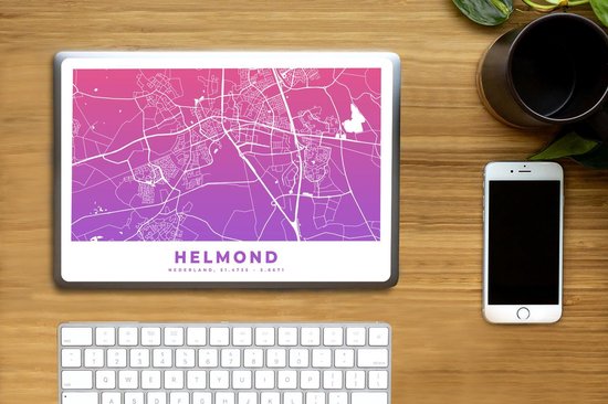 Laptop sticker - 10.1 inch - Stadskaart - Helmond - Paars - Nederland - 25x18cm - Laptopstickers - Laptop skin - Cover