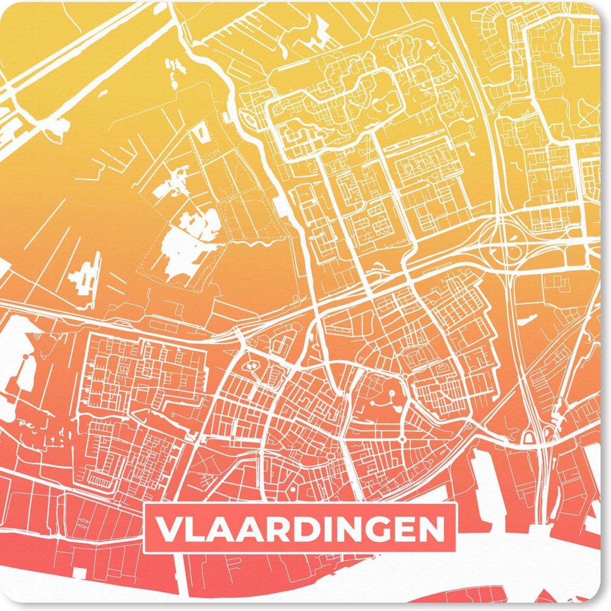 Muismat 30x30 cm - Mousepad Stadskaart - Vlaardingen - Oranje - Geel - Muismatten