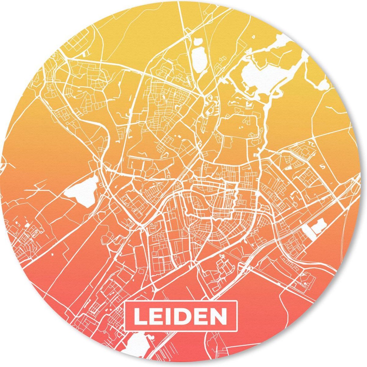 Muismat rond 20x20 cm - Mousepad Stadskaart - Leiden - Oranje - Geel - Ronde muismatten
