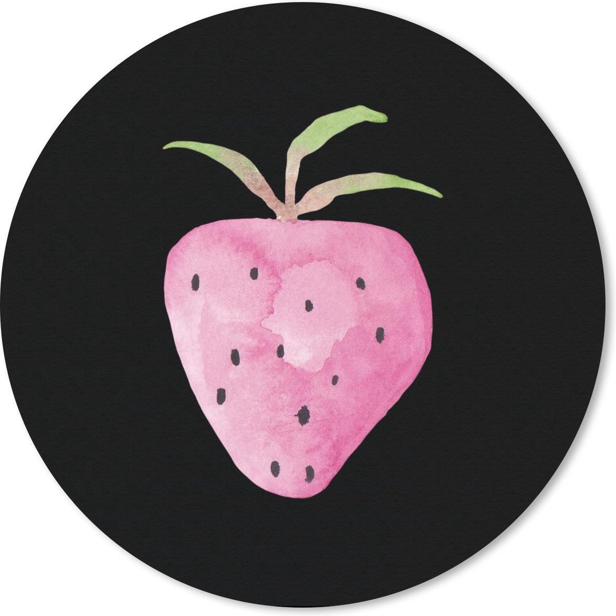 Muismat rond 30x30 cm - Mousepad Aardbei - Aquarel - Zwart - Ronde muismatten