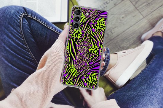 Coque Samsung Galaxy S21 Plus - Imprimé animal - Zebra - Néon - Violet - Siliconen - Sinterklaas - Noël - Cadeaux - Cadeaux chaussures
