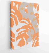 Canvas schilderij - Earth tone boho foliage line art drawing with bird, snake, monkey, leopard Abstract Plant Art design for print, cover, wallpaper design. 1 -    – 1827852485 - 5