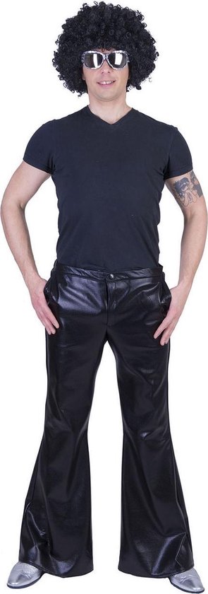 Costume des années 80 et 90, Pantalon Disco Deity Noir Brillant Homme, Taille 48-50