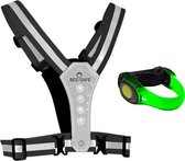 Bee Safe Harness Battery - Silver - & Led Armband Battery - Green - | hardloop verlichting | hardloopvest met verlichting
