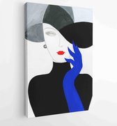Canvas schilderij - Elegant lady wearing hat. art deco style. fashion illustration. watercolor painting -  Productnummer 1562932717 - 80*60 Vertical