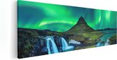 Artaza Canvas Schilderij Noorderlicht bij de Watervallen in IJsland - 120x40 - Groot - Foto Op Canvas - Canvas Print