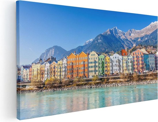 Artaza Canvas Schilderij Gekleurde Huisjes in Innsbruck, Oostenrijk - 40x20 - Klein - Foto Op Canvas - Canvas Print
