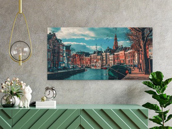 Artaza Toile Peinture Canal à Groningue - 40x20 - Klein - Photo sur Toile - Impression sur Toile