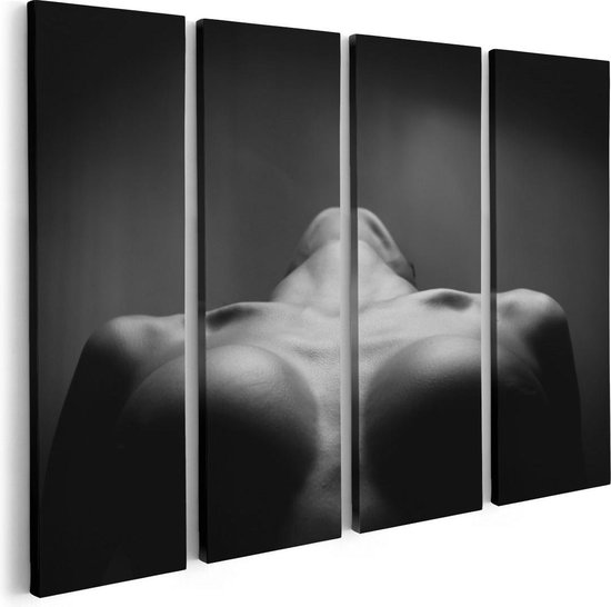Artaza Canvas Schilderij Vierluik Vrouwen Borsten - Erotiek - Zwart Wit - 80x60 - Foto Op Canvas - Canvas Print