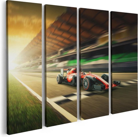 Artaza Canvas Schilderij Vierluik Formule 1 Auto bij de Finish in het Rood - 80x60 - Foto Op Canvas - Canvas Print