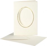 Passepartout kaarten ovaal met envelop 15 cm wit/goud