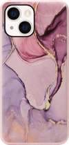ADEL Siliconen Back Cover Softcase Hoesje voor iPhone 13 - Marmer Roze Goud Paars
