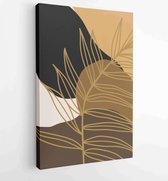 Canvas schilderij - Earth tone background foliage line art drawing with abstract shape and watercolor 1 -     – 1914436873 - 50*40 Vertical