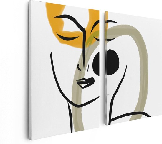 Artaza - Peinture sur toile Diptyque - Art abstrait d'un visage - 80x60 - Photo sur toile - Impression sur toile