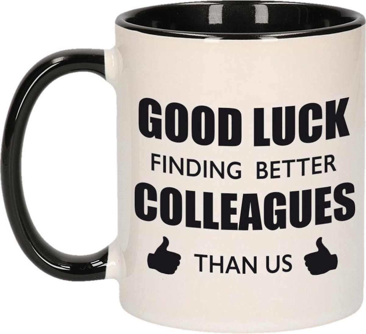 Bellatio Decorations Koffiemok/theebeker - zwart-wit - keramiek - bedankt collega - 300 ml
