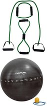 Tunturi - Fitness Set - Tubing Set Groen - Gymball Zwart met Anti Burst 55 cm