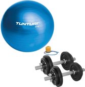Tunturi - Fitness Set - Halterset 20 kg incl 2 Dumbbellstangen  - Gymball Blauw 90 cm