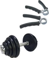 Tunturi - Fitness Set - Halterset 15 kg incl 1 Dumbbellstang - Knijphalters 2 stuks