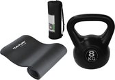 Tunturi - Fitness Set - Fitnessmat 180 x 60 x 1,5 cm - Kettlebell 8 kg
