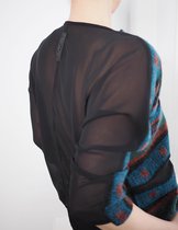 YELIZ YAKAR - Luxe dames uitgaans  top “Daphne” met transparante chiffon achterkant - blauw, oranje, groen, paars en zwarte  maat S/36 - designer kleding