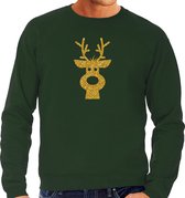 Rendier hoofd Kerst trui - groen met gouden glitter bedrukking - heren - Kerst sweaters / Kerst outfit XL