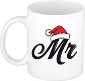 Witte Mr met kerstmuts cadeau mok / beker - 300 ml - keramiek - koffiemokken / theebekers - Kerstmis - kerstcadeau