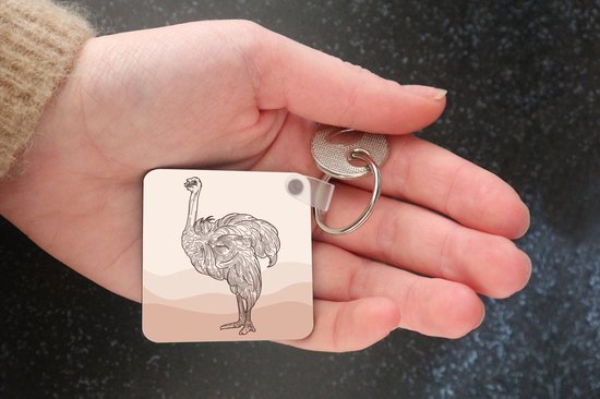 Sleutelhanger - Uitdeelcadeautjes - Lijnillustratie van de struisvogel - Plastic