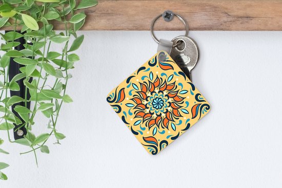Porte-clés Motif carré 1: 1 - Motif carré d'un tournesol orange sur fond orange clair Porte-clés plastique - Porte-clés carré avec photo