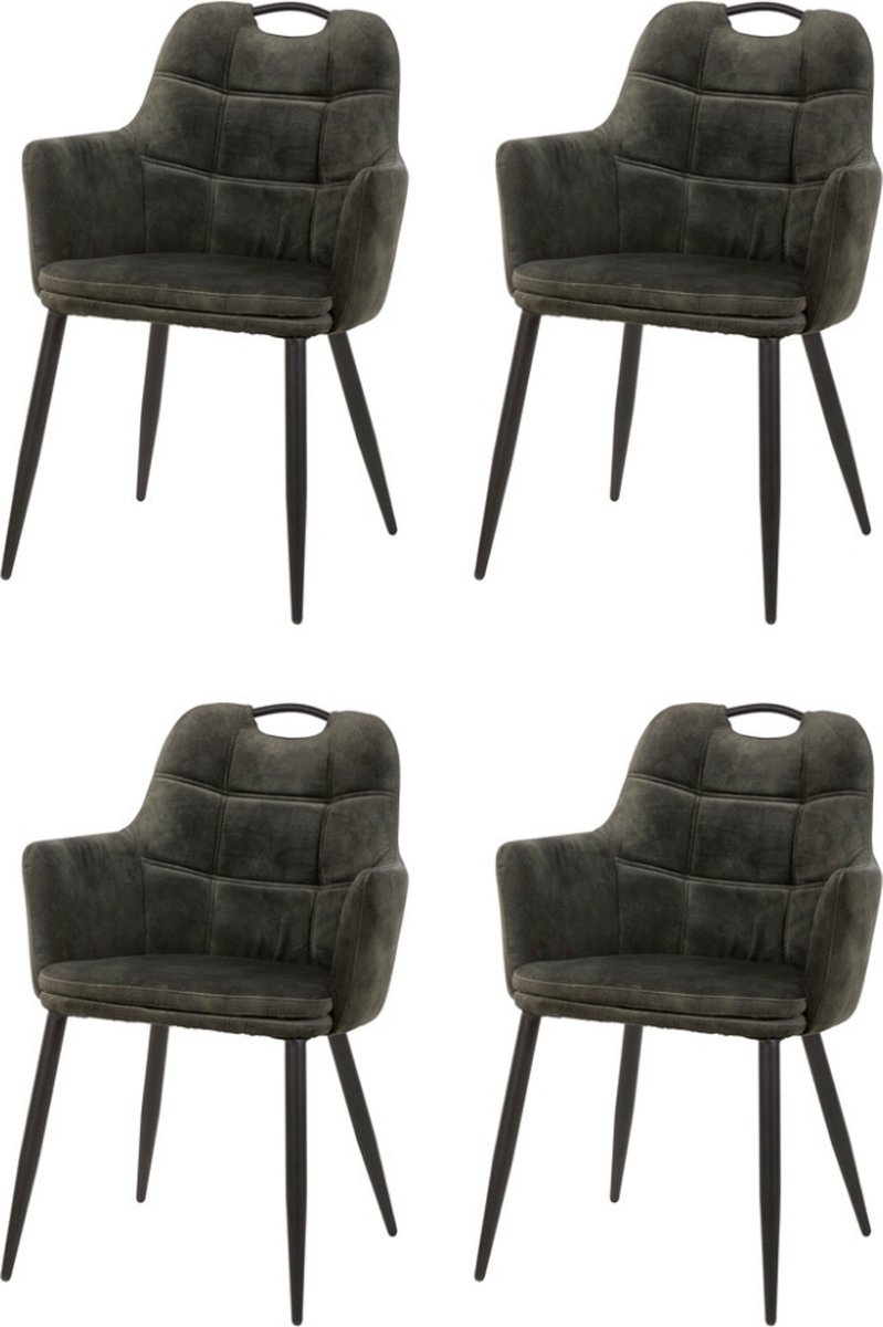 WAYS. – Kunstleren eetkamerstoelen – Mosgroen – Uniek en modern design – Metalen poten – 4 stuks