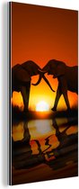 Décoration murale Métal - Peinture Aluminium - Couple d'éléphants au coucher du soleil - 80x160 cm
