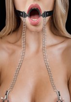 O-Ring With Nipple Clamps - Black - Bondage Toys