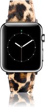 Geschikt voor Apple Watch Bandje - Luipaard Vacht - Full-Grain Leer - 42/44/45/49mm - incl. Red Connectors Met Gesp - Oblac®