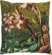 Kolony Kussen - Velvet -  Bloemen Sierkussen - 45cm x 45 cm - Roze tinten en  Groene tinten - Inclusief binnenkussen - Met rits