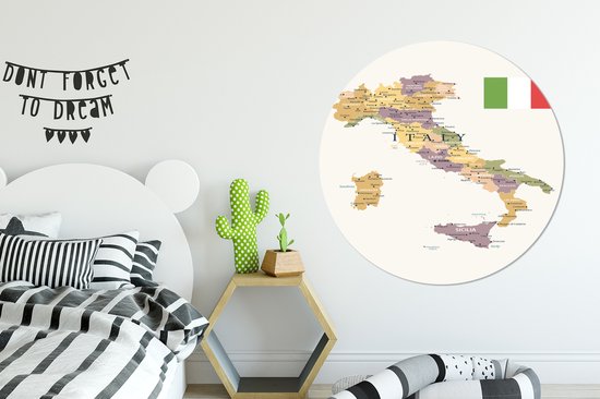 WallCircle - Wall Circle - Wall Circle Inside - Carte d'Italie - 140x140 cm - Décoration murale - Peintures Ronds