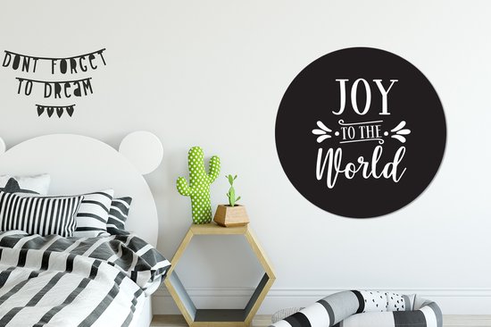 Citation de Noël Joy au monde sur fond noir Sticker mural cercle mural - 100x100 cm - peinture ronde - cercle papier peint - cercle mural - cercle vivant - autocollant et découpe ronde