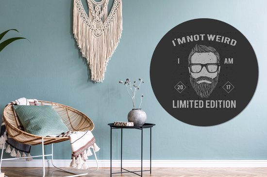 WallCircle - Muurstickers - Behangcirkel - Vintage - Baard - Bril - ⌀ 140 cm - Muurcirkel - Zelfklevend - Ronde Behangsticker