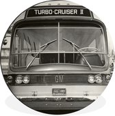 Vue de face Zwart et blanc d'un bus vintage cercle mural aluminium ⌀ 60 cm - impression photo sur cercle mural / cercle vivant / cercle de jardin (décoration murale)