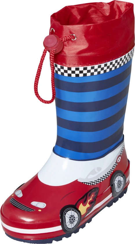 Playshoes - Regenlaarzen voor kinderen met trekkoord - Raceauto - Rood/blauw