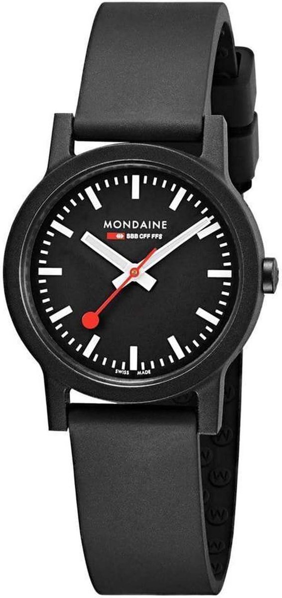 Mondaine MS1.32120.RB Essence Dameshorloge - Stationsklok - Mineraalglas - Kunststof - Zwart - Ø 32 mm
