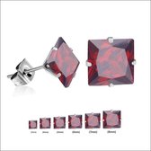 Aramat jewels ® - Oorstekers vierkant zirkonia staal rood 6mm