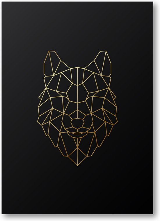 Loup Minimaliste - Or - Portrait Forex 50x70 - Animaux