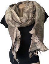 Lange Warme Dames Sjaal - Paisley - Bloemen - 2-Zijdig - Gemêleerd - Taupe - 180 x 70 cm (JY-11)