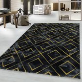 GoudZwart Tapijt Laagpolig Vloerkleed - 200x290cm- Modern - Woonkamer - Salon - Slaapkamer - Eetkamer