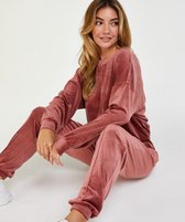 Hunkemöller Dames Nachtmode Top Velours lange mouwen  - Roze - maat 2XL