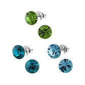 Cadeau vrouw | Zilveren oorbellen | Zilveren oorstekers, blauw en groen kristal, 6 mm